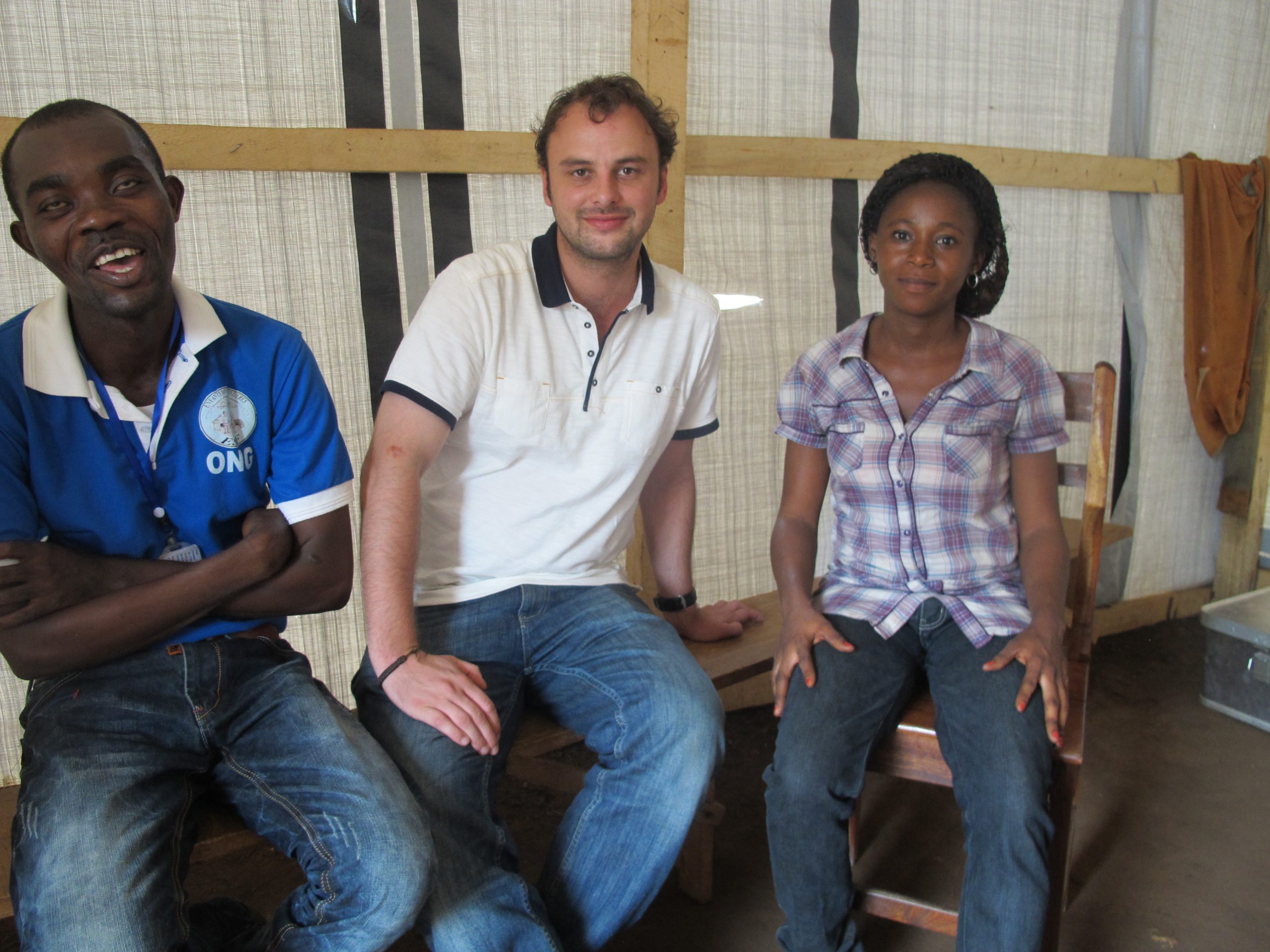 Nick Jones (centre) in Bangui, CAR, with local partners at the Child Friendly Spaces project