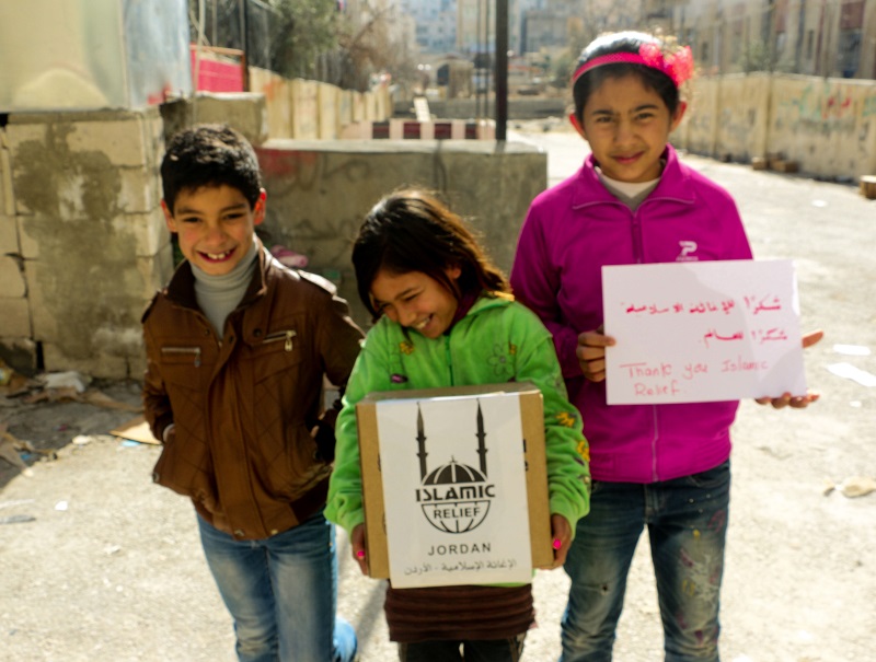 Hasan's grandchildren say 'Thank you' for the aid items they received.