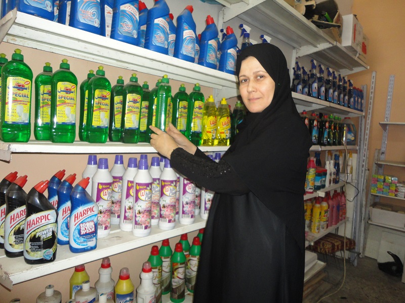 Najla in her shop, which she established with the help of Islamic Relief.