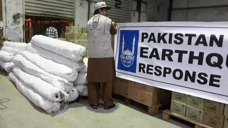 Tents and plastic sheets were stored in Pakistan as part of Islamic Relief's emergency stock. 