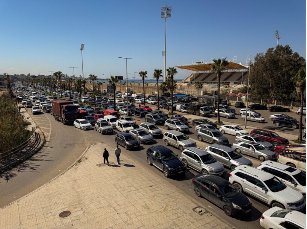 Rows of cars sit in traffic in Lebanon